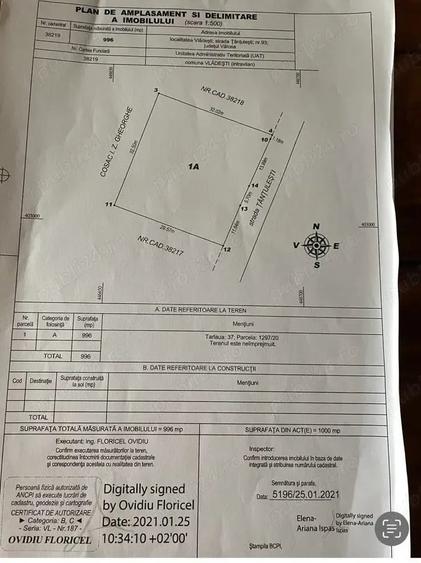 Teren de 996 mp, în Vlădești