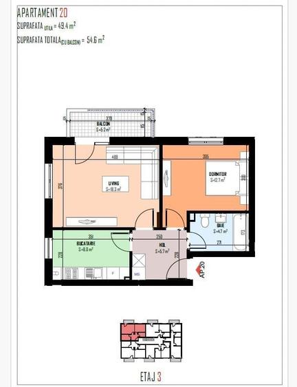 Apartament cu 2 camere decomandat în Est