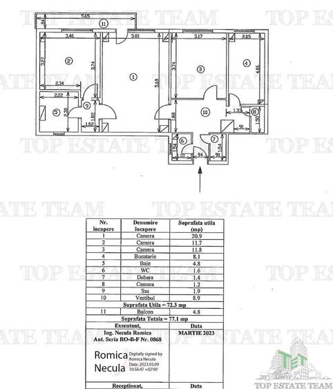 Vanzare apartament 3,camere, etaj 1, piata 1 Mai - 8