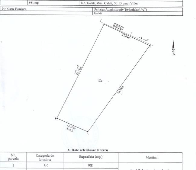 Teren Construcții intravilan de 1186 mp, în Vest