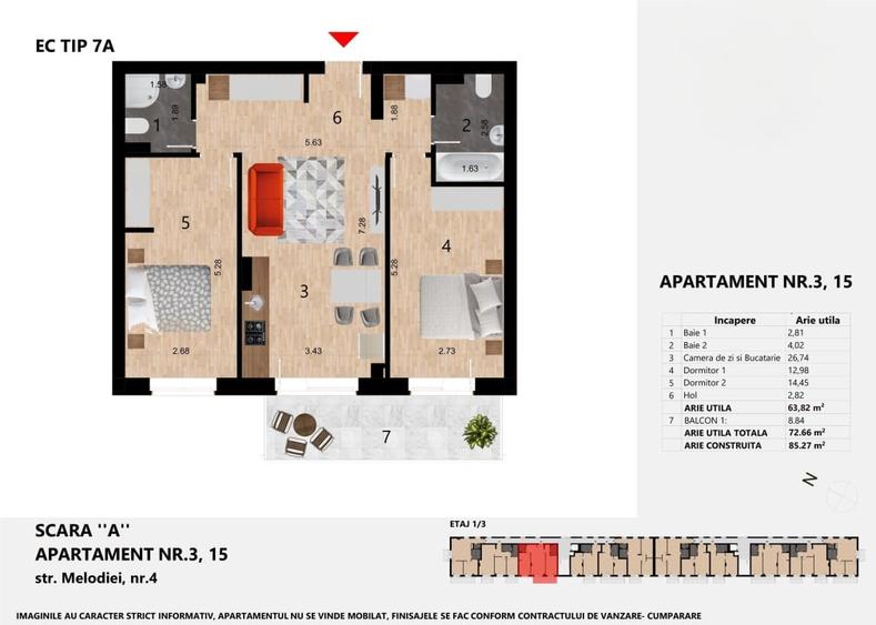 Apartament 3 camere 64 mp, Zorilor, langa liceul Waldorf, Bloc Nou, 0% Comision! - 1