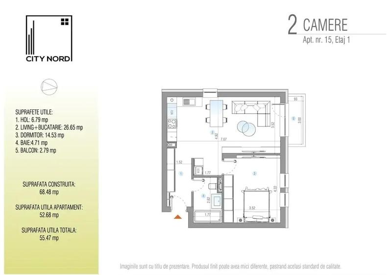 2 camere cu balcon, Etaj 1, Finisaje Premium, Echipat ROCA Spania - 3