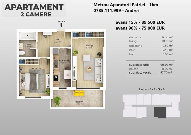 Metrou Aparatorii Patriei - studio 48.9mp - metrou 12 min - 7
