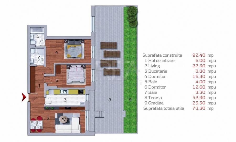 Apartament cu 3 camere semidecomandat, mobilat în Sisești