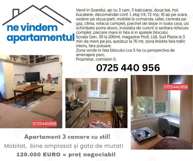 Proprietar, vand ap.3 cam, 129 mii euro, negociabil Proprietar, vand ap.3 cam, 129 mii euro, negociabil