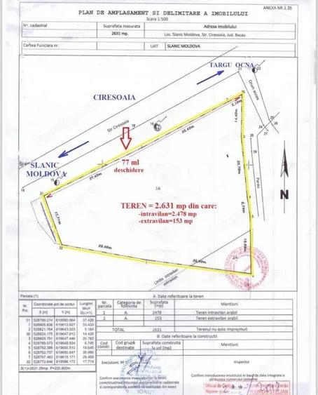 Teren de vanzare 2.631 mp, Slanic Moldova - Ciresoaia, Bacau - 2