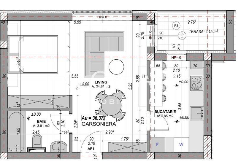 Garsoniera luminoasa cu balcon – 36,37 mp – Cristian - 2