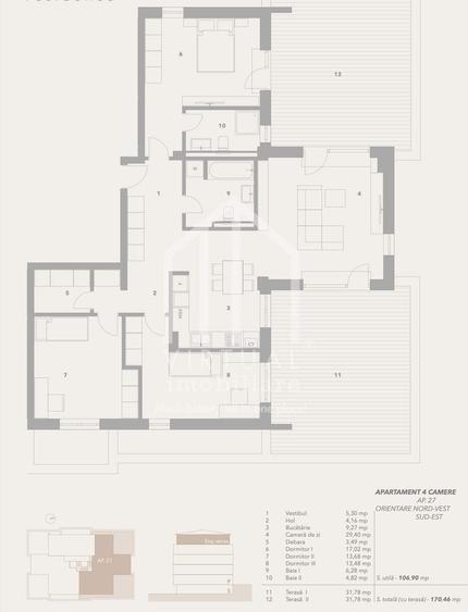 Penthouse de vanzare  - 4 camere - 106,9 mp + 2terase de 31.78mp - 4