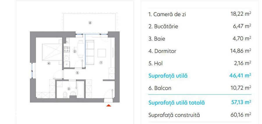 Apartament 2 Camere / Hils Titanium / 57 mp / Comision 0% - 1