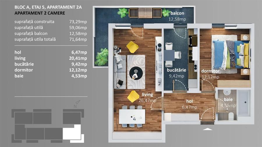 Apartament cu 2 camere decomandat în Central