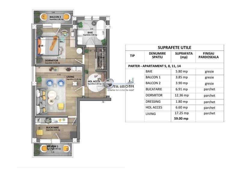 Apartament cu 2 camere semidecomandat în Bucium