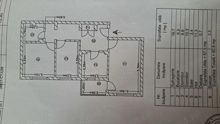 Apartament decomandat cu 3 camere, etaj 4 , zona aleea castanilor, 60.8 mp - 1