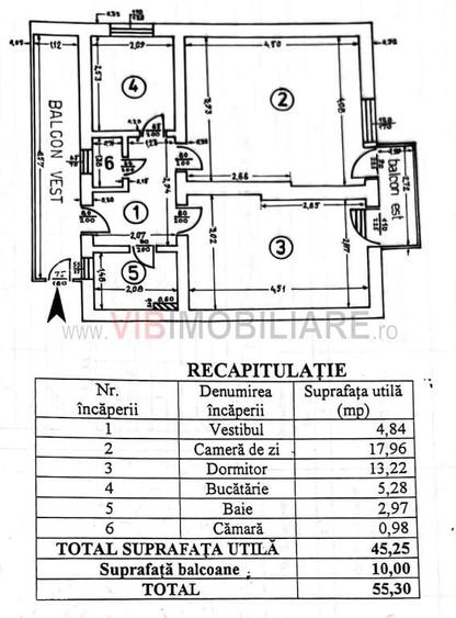 Apartament de vanzare - 2 camere, 44 mp, decomandat, nemobilat - zona - 6