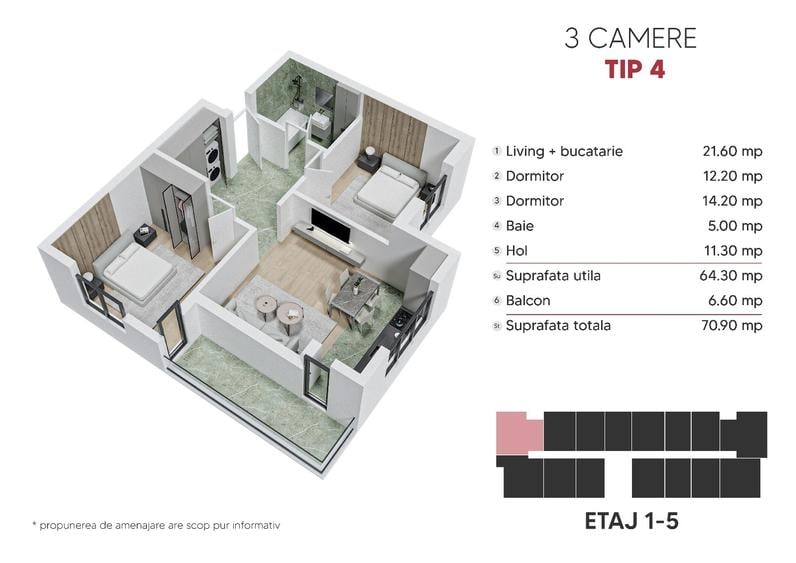 OFERTA! Apartament cu 3 camere la 15 minute de metrou Berceni! - 10