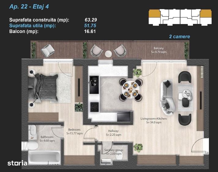 118.000 euro + TVA | Apartament 2 Camere Pacii | 2 BAI | AC INCLUS - 5