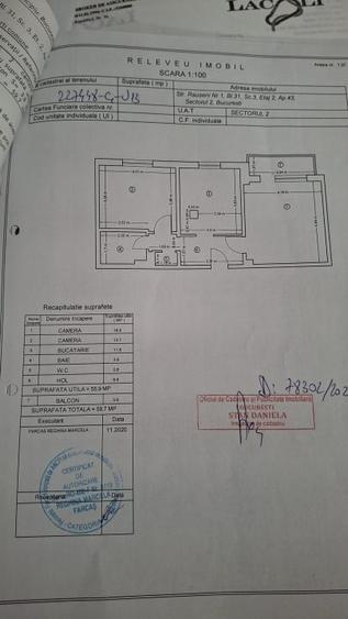 Apartament cu 2 Camere /2 Bai / 60 mp / Construit 1987/ Comision 0% - 15