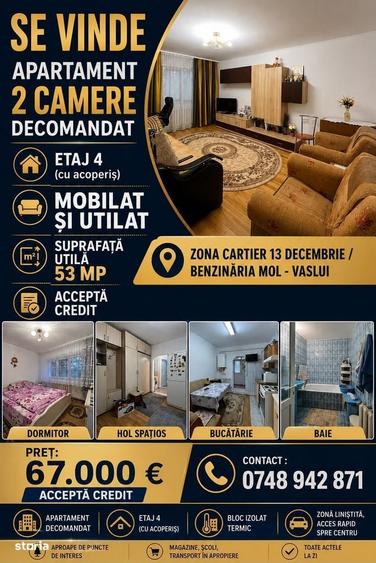 Apartament 2 camere, mobilat si utilat - 53 mp, Vaslui - 1