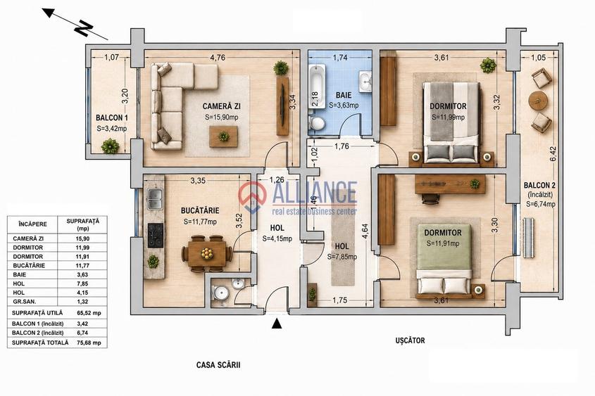 Apartament cu 3 camere decomandat în Tomis II