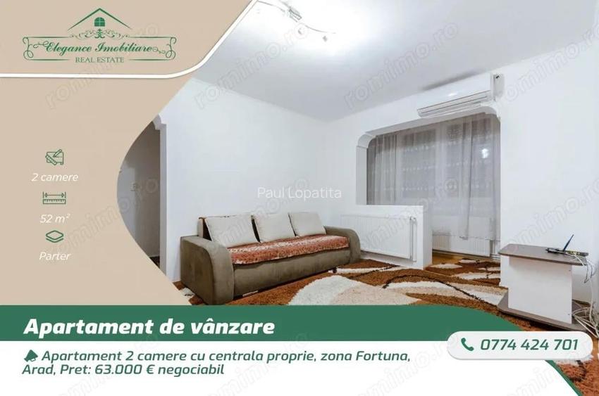 Apartament 2 camere cu centrala proprie, zona Fortuna, Arad