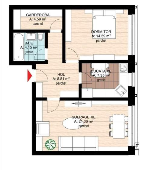 Apartament cu 2 camere decomandat în Central