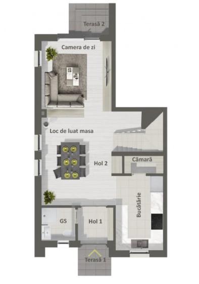 Duplex cu 4 camere cu Canalizare în Central