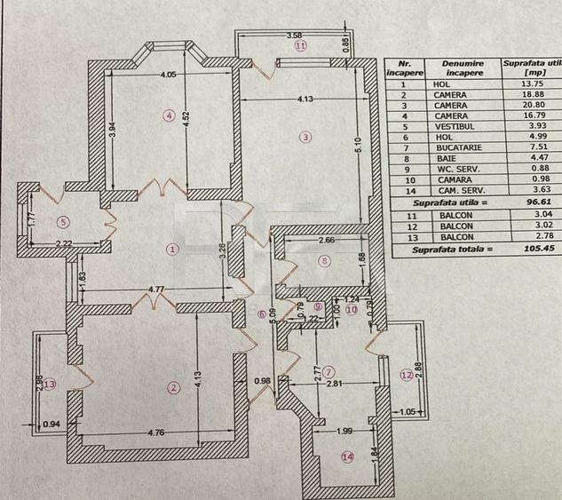 3 camere, Calea Calarasilor, etaj 1, centrala, inst. schimb., 105 mp - 11