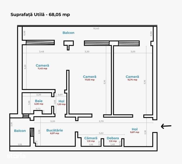 Oportunitate! 3 camere in Zona Centrala 81 mp suprafata totala - 12