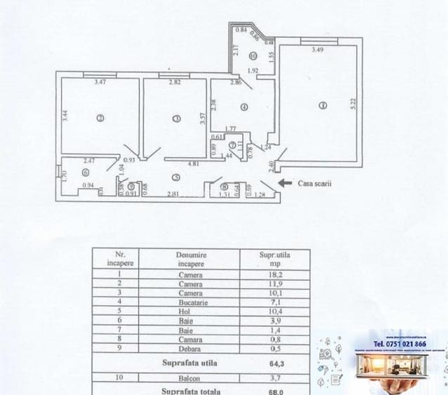 Apartament 3 camere, Piata Centrala
