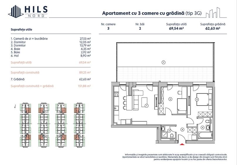 Apartament cu 3 camere cu grădină - Tip 3G - 12