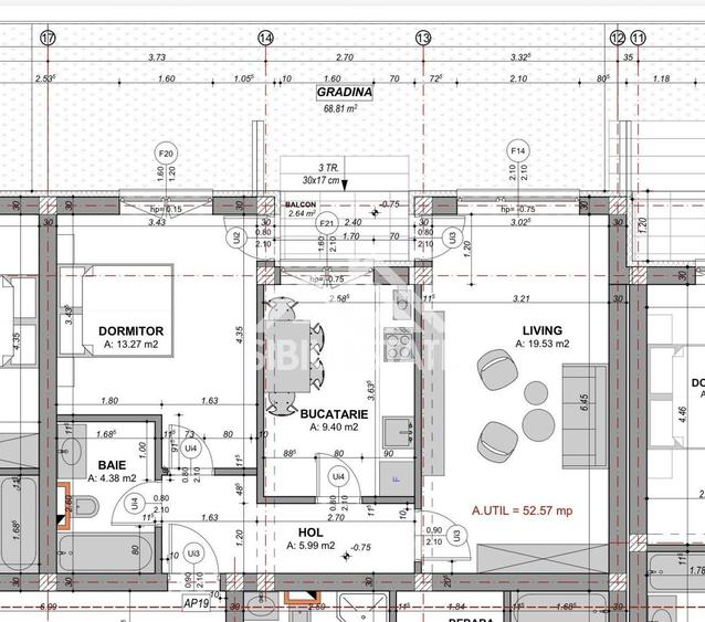 Apartament decomandat cu 2 camere-s.utila 52.57 mp, si gradina - 2