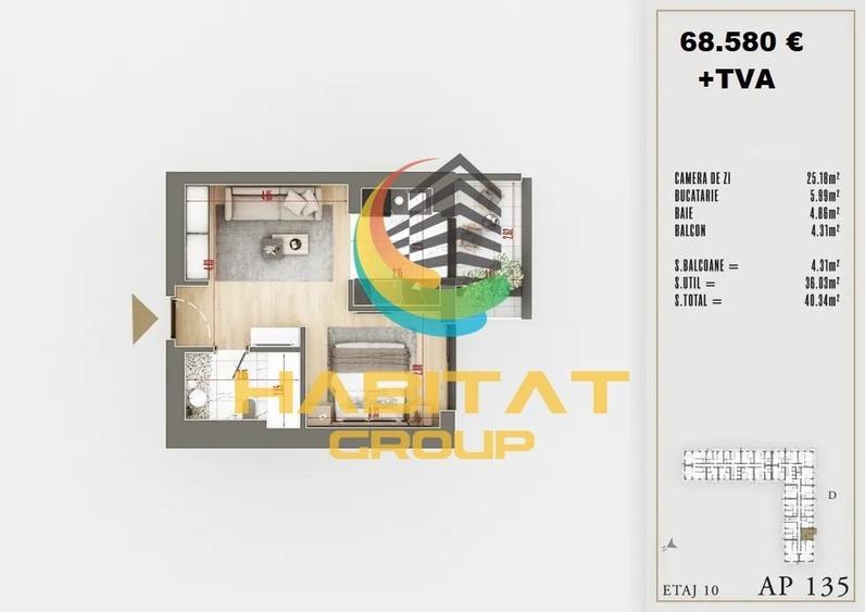 Confort urban: garsonieră de 40.54 m² cu design bine gândit - 2