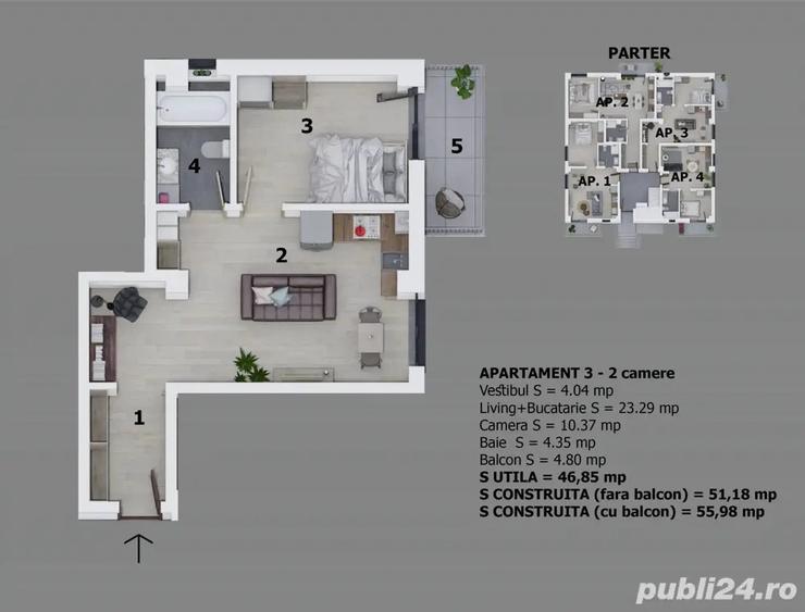 Apartament 2 camere de vanzare Otopeni langa Complex Natatie - 1