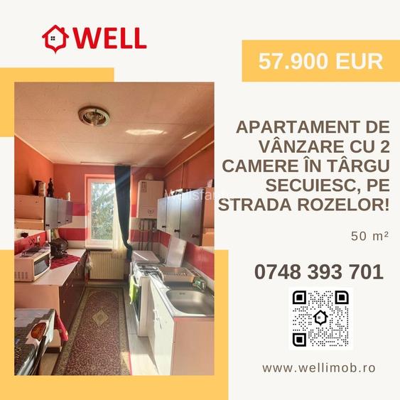Apartament de vânzare cu 2 camere în Târgu Secuiesc, pe strada Rozelor!
