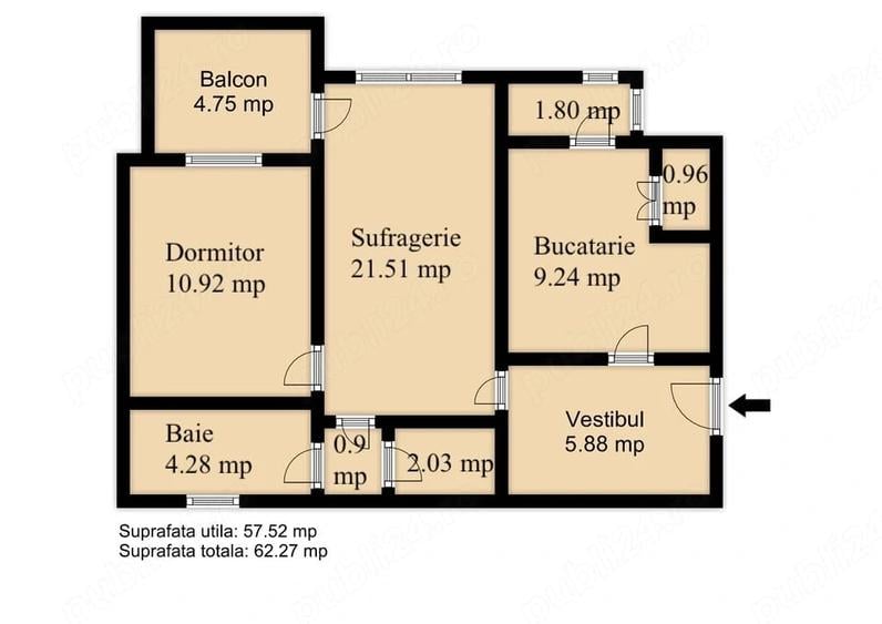 Apartament cu 2 camere nedecomandat în Mioriței