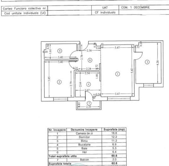 Apartament cu 3 camere semidecomandat în 1 Decembrie