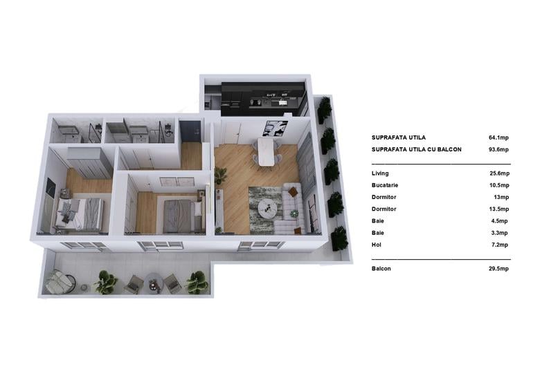 Apartament cu 2 camere decomandat în Palazu Mare