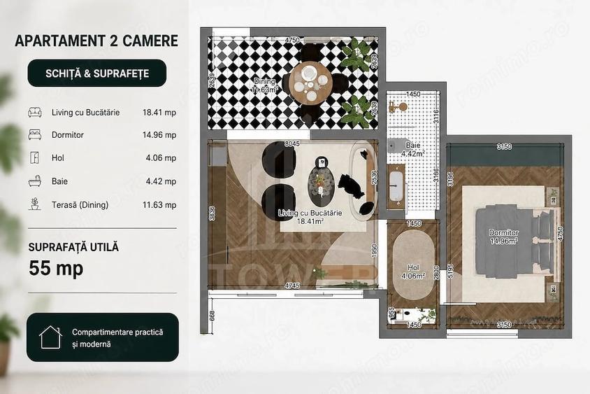 Apartament cu 2 camere decomandat în Vest