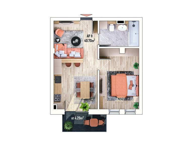 Apartament cu 2 camere în Apahida