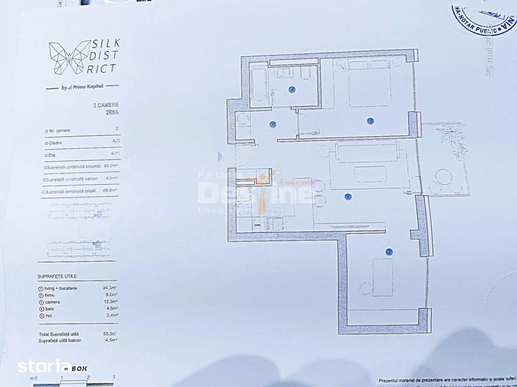 Apartament cu 3 camere în Baza 3