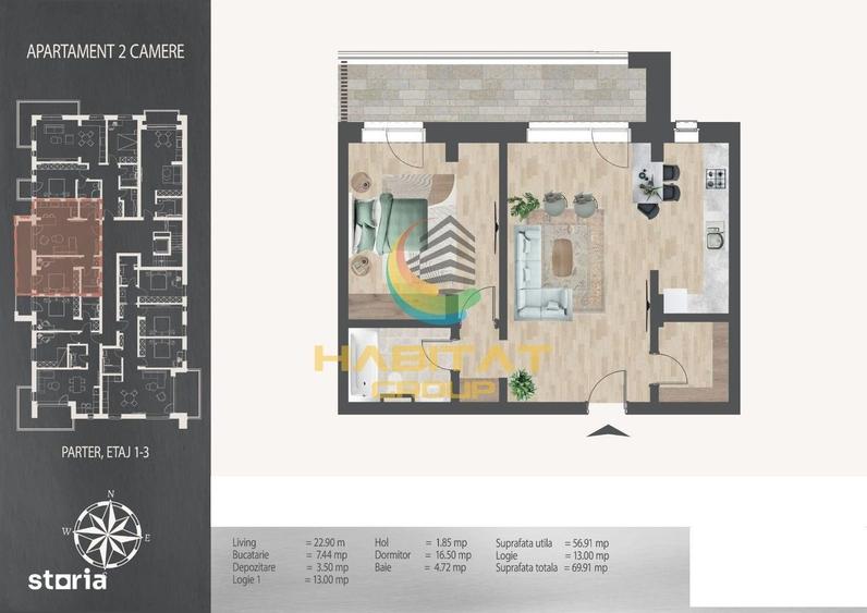 Pallady 2 camere decomandat 70 mp la 8 minute metrou N.Teclu - 16