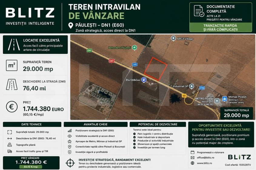Teren Construcții intravilan de 29073 mp, în Exterior Nord