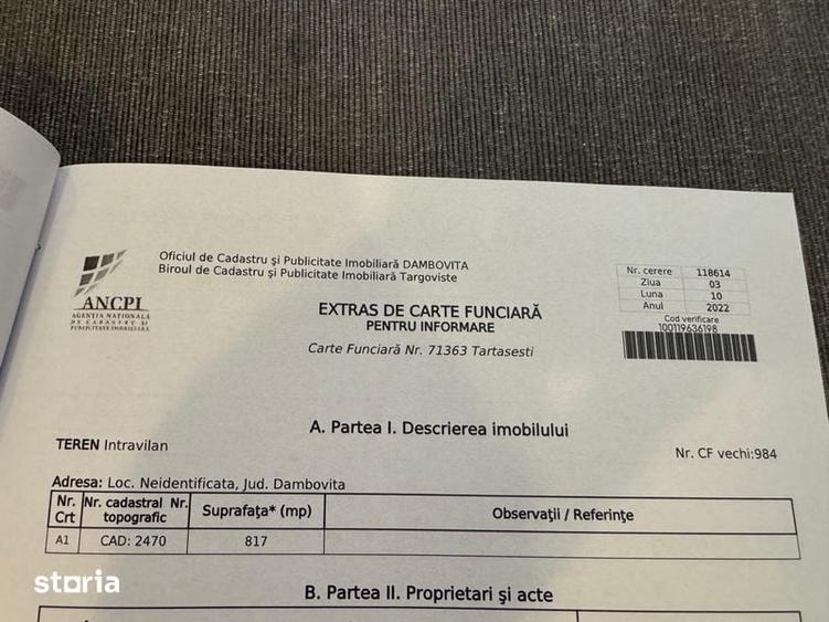 Teren de 817 mp, în Tărtășești