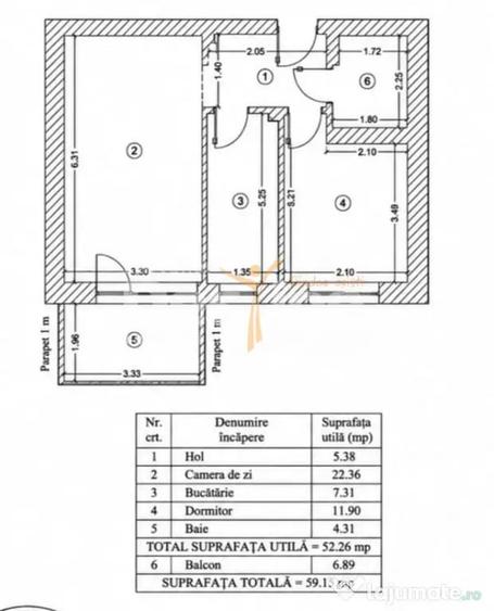 Apartament cu 2 camere decomandat în Central