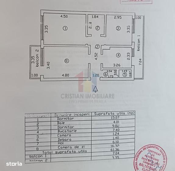 Apartament cu 3 camere decomandat în Nicolae Bălcescu