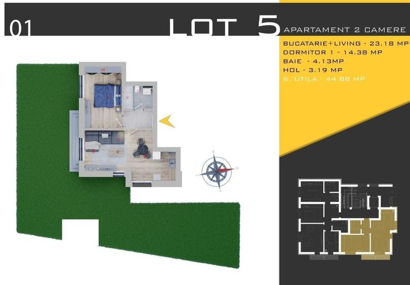 Ap. 2Cam. Livingul Open-Space + Curte De 138Mp. / Pallady! - 13