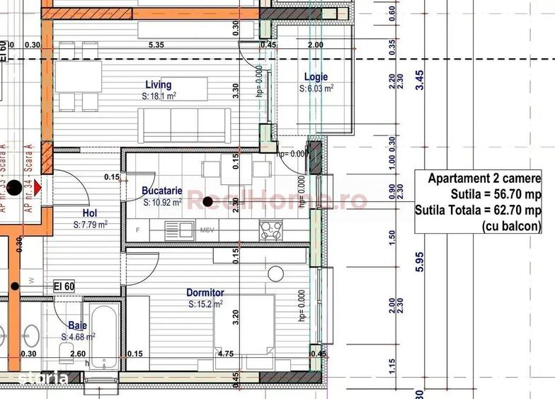 Apartament 2 cam decomandat / 57mp utili/ geam la baie/ Metrou 1 Dec - 2