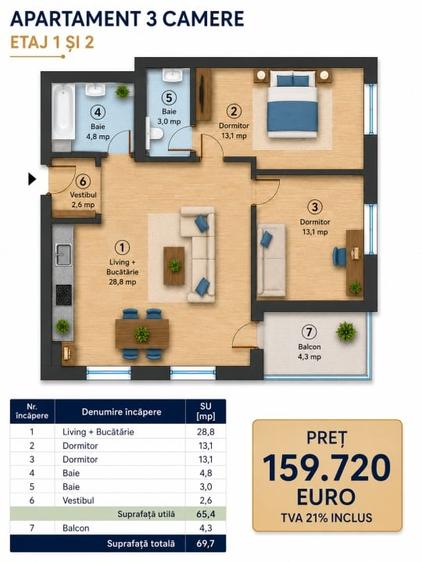 Apartament 3 camere Westside Residence Otopeni, 2 bai, et.1 - 4