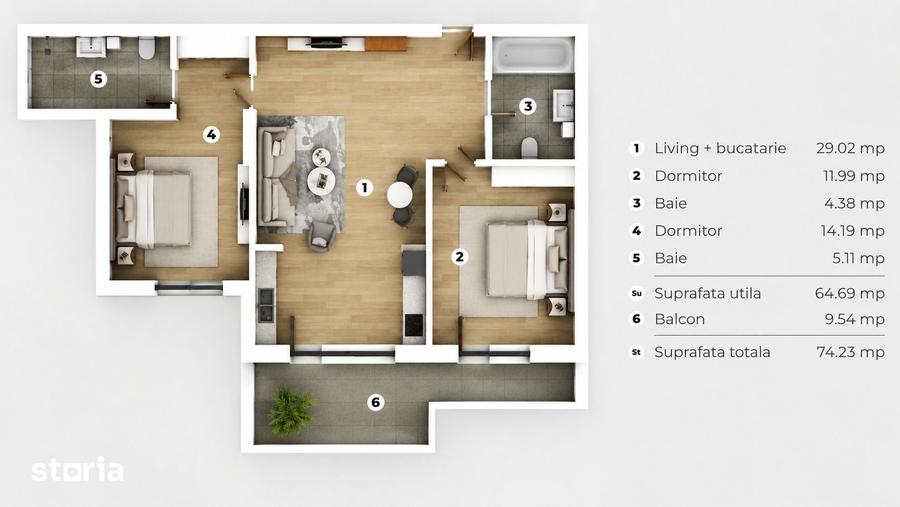 Apartament cu 3 camere în Central