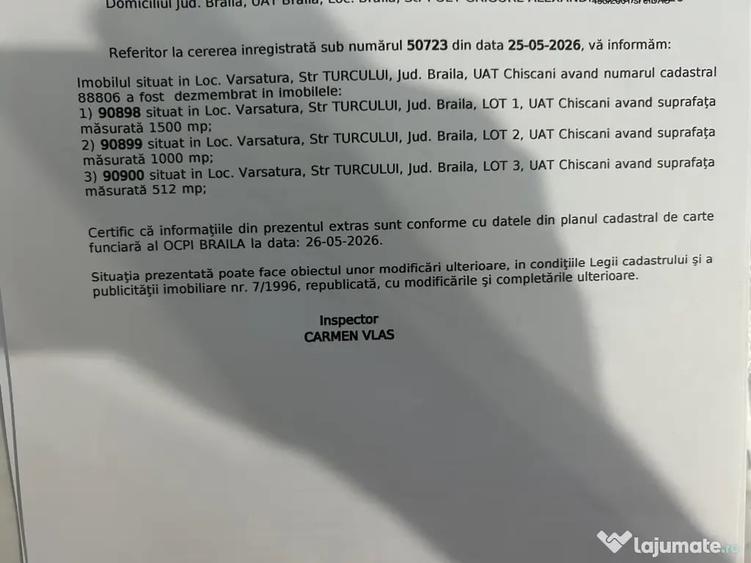 Teren de 1000 mp, în Vărsătura