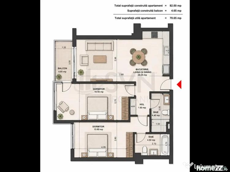 Apartament cu 3 camere semidecomandat în Aviației